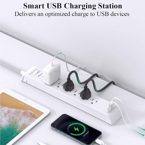 2 Pack Power Strip Surge Protector, 6 Outlets 2 USB Ports 5Ft Extension Cords - Picture 2 of 7